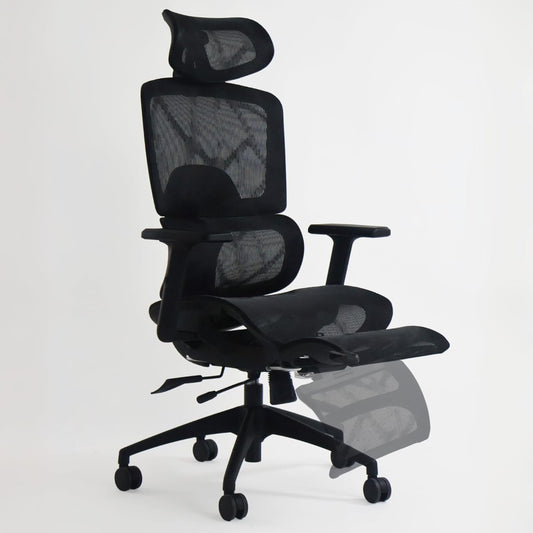 Silla Oficina Ergonómica Soporte Lumbar Silla de Malla para Oficina Asiento Ajustable Negra con reposapies