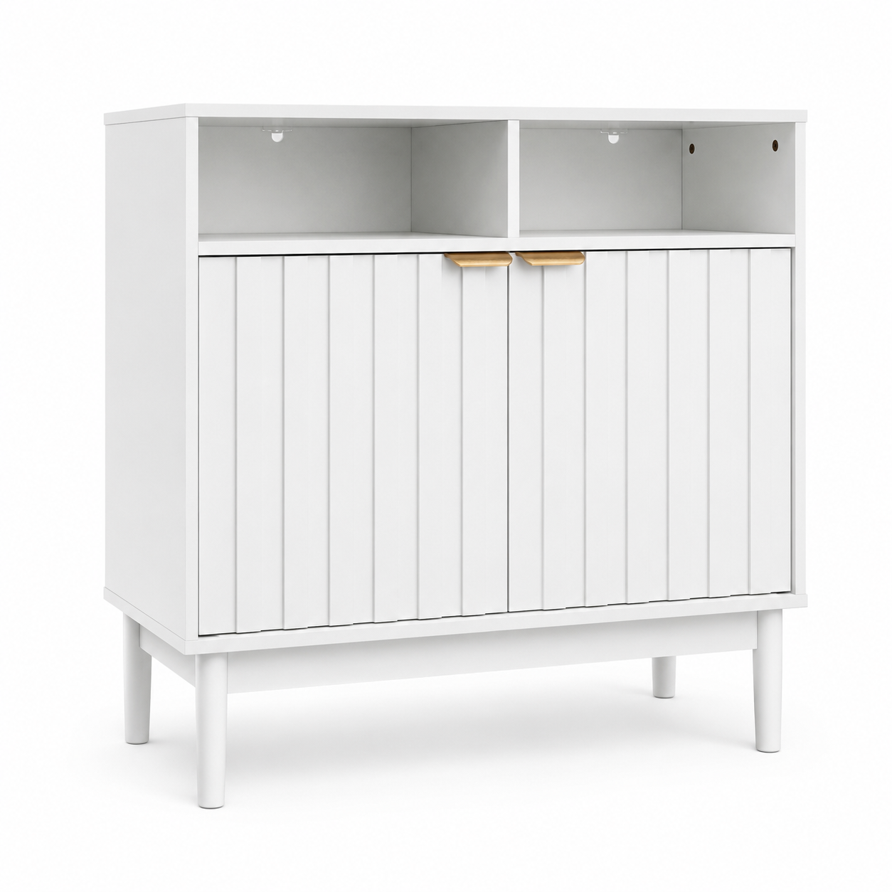 Credenza Bufetera de Madera 88x40x81cm - Trinchador para Comedor con 2 Puertas y Repisas Abiertas - Acabados en Lambrín - Mueble Versátil para Sala, Cocina, Recibidor