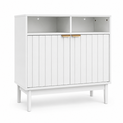 Credenza Bufetera de Madera 88x40x81cm - Trinchador para Comedor con 2 Puertas y Repisas Abiertas - Acabados en Lambrín - Mueble Versátil para Sala, Cocina, Recibidor