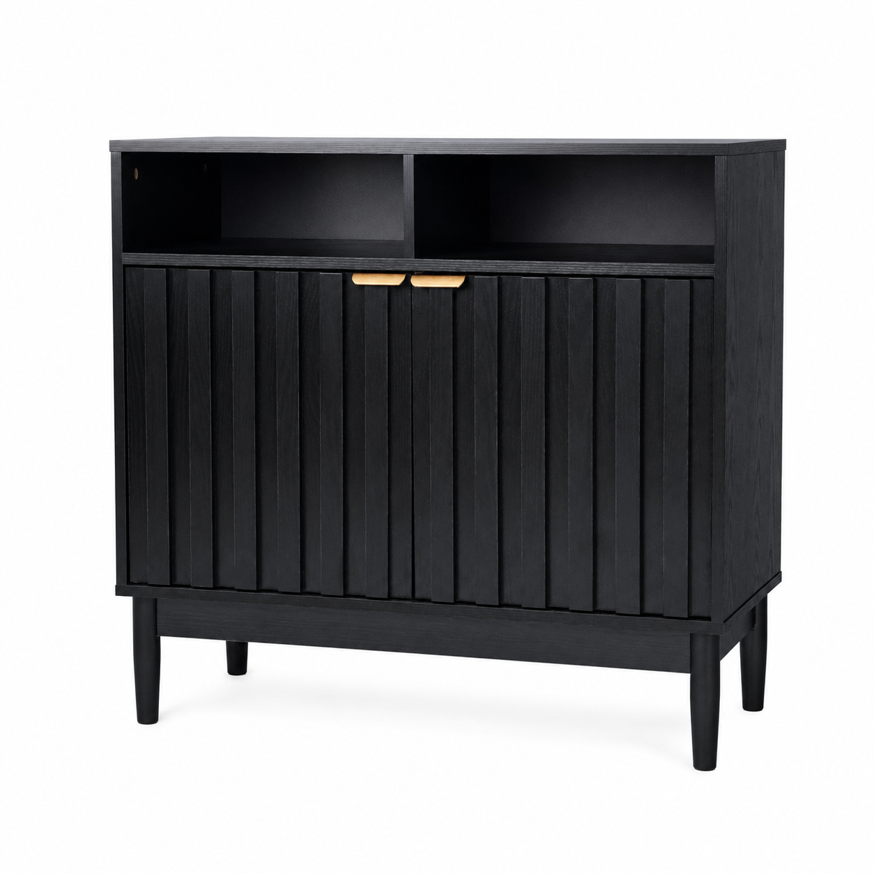 Credenza Bufetera de Madera 88x40x81cm - Trinchador para Comedor con 2 Puertas y Repisas Abiertas - Acabados en Lambrín - Mueble Versátil para Sala, Cocina, Recibidor
