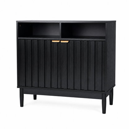 Credenza Bufetera de Madera 88x40x81cm - Trinchador para Comedor con 2 Puertas y Repisas Abiertas - Acabados en Lambrín - Mueble Versátil para Sala, Cocina, Recibidor