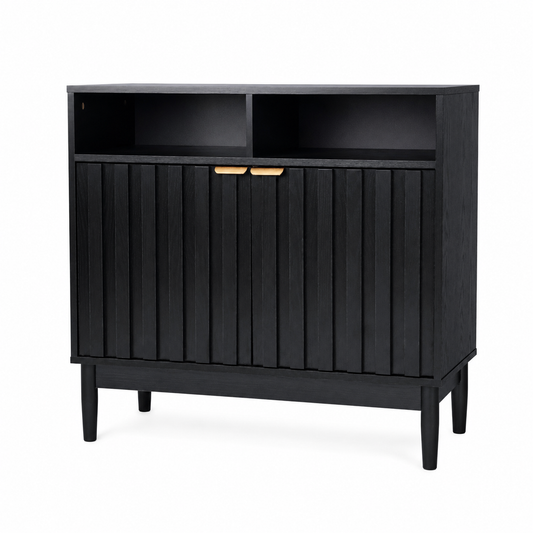 Credenza Bufetera de Madera 88x40x81cm - Trinchador para Comedor con 2 Puertas y Repisas Abiertas - Acabados en Lambrín - Mueble Versátil para Sala, Cocina, Recibidor