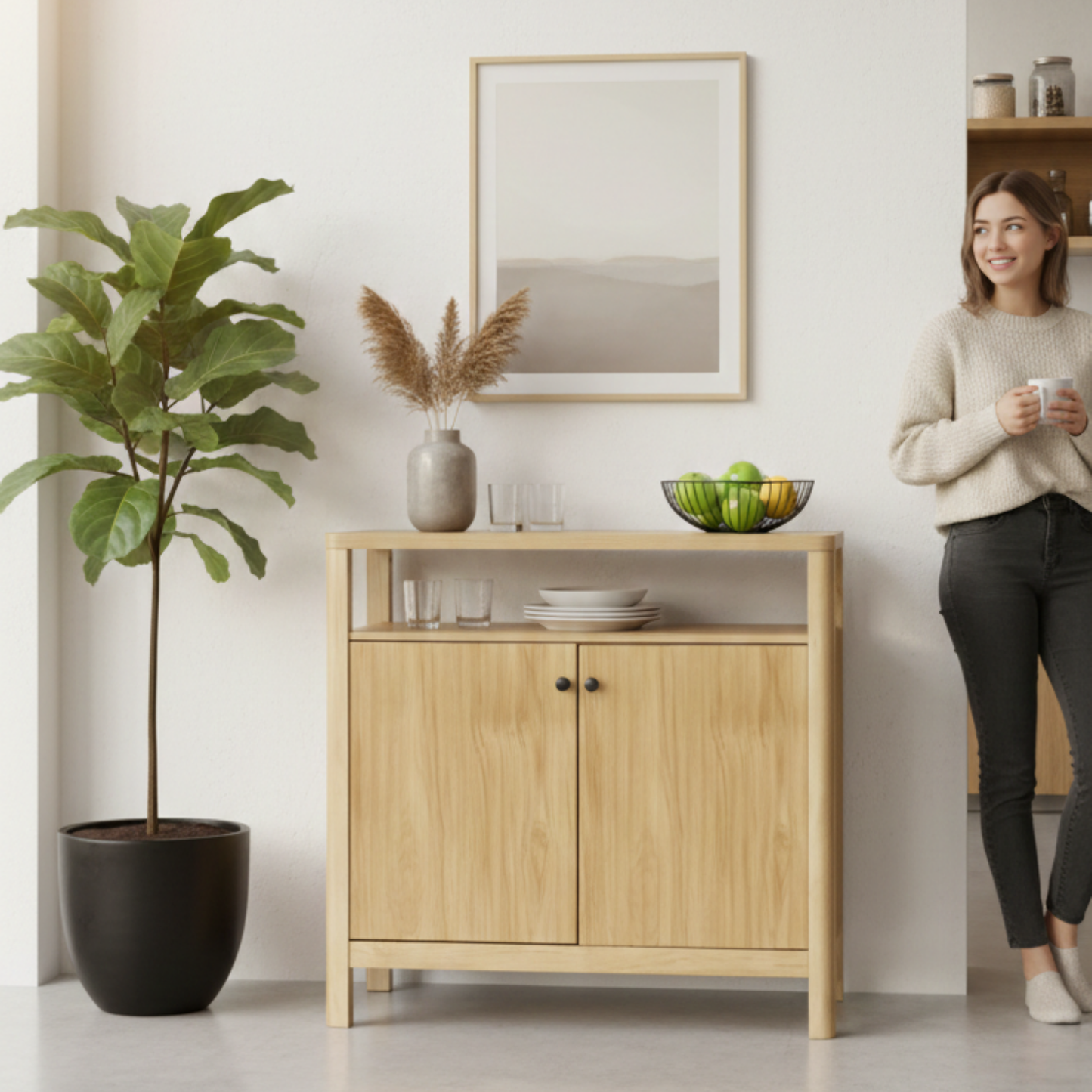 ALTALIA DECO HOME Credenza Bufetera de Madera MDF - Mueble Bufetero Moderno para Comedor/Sala TV - 2 Puertas, Repisa Interior - Credenza Muebles para Recámara - 80x40x80 cm