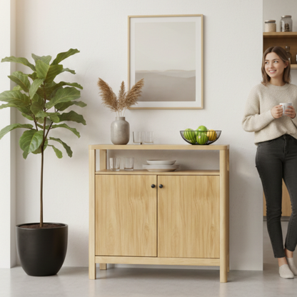 ALTALIA DECO HOME Credenza Bufetera de Madera MDF - Mueble Bufetero Moderno para Comedor/Sala TV - 2 Puertas, Repisa Interior - Credenza Muebles para Recámara - 80x40x80 cm