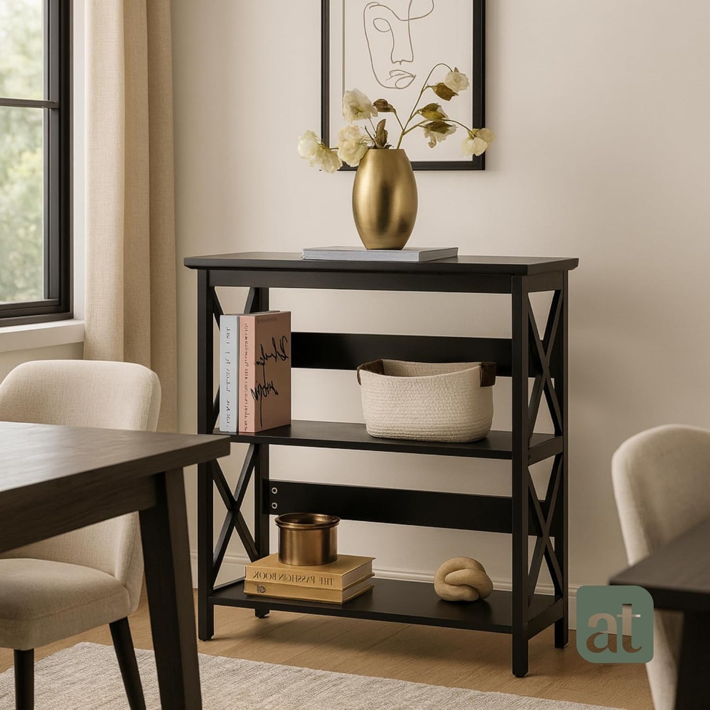 Credenza Recibidor Moderna - Mesa para Recibidor Entrada con 3 Repisas de Madera (Negro)