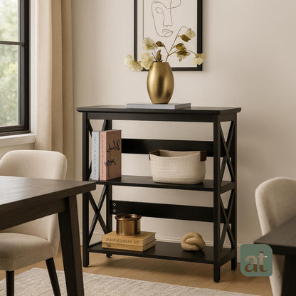 Credenza Recibidor Moderna - Mesa para Recibidor Entrada con 3 Repisas de Madera (Negro)