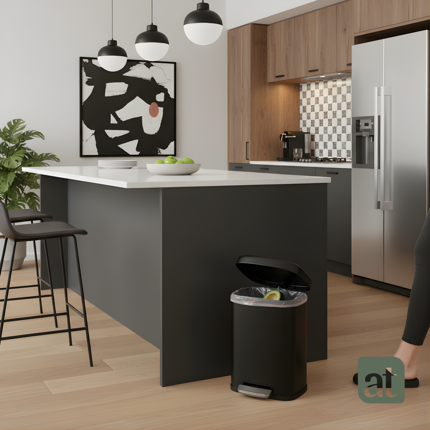 Bote de basura de acero inoxidable negro 5 y 12 Litros con pedal y tapa