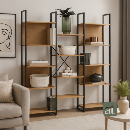 Librero grande con 3 secciones y 14 nichos de madera madera haya