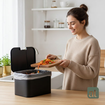 Bote de basura negro pequeño de repisa para cocina 5 Litros con tapa