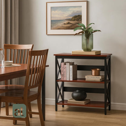 Credenza Recibidor Moderna - Mesa para Recibidor Entrada con 3 Repisas de Madera (Negro con café)