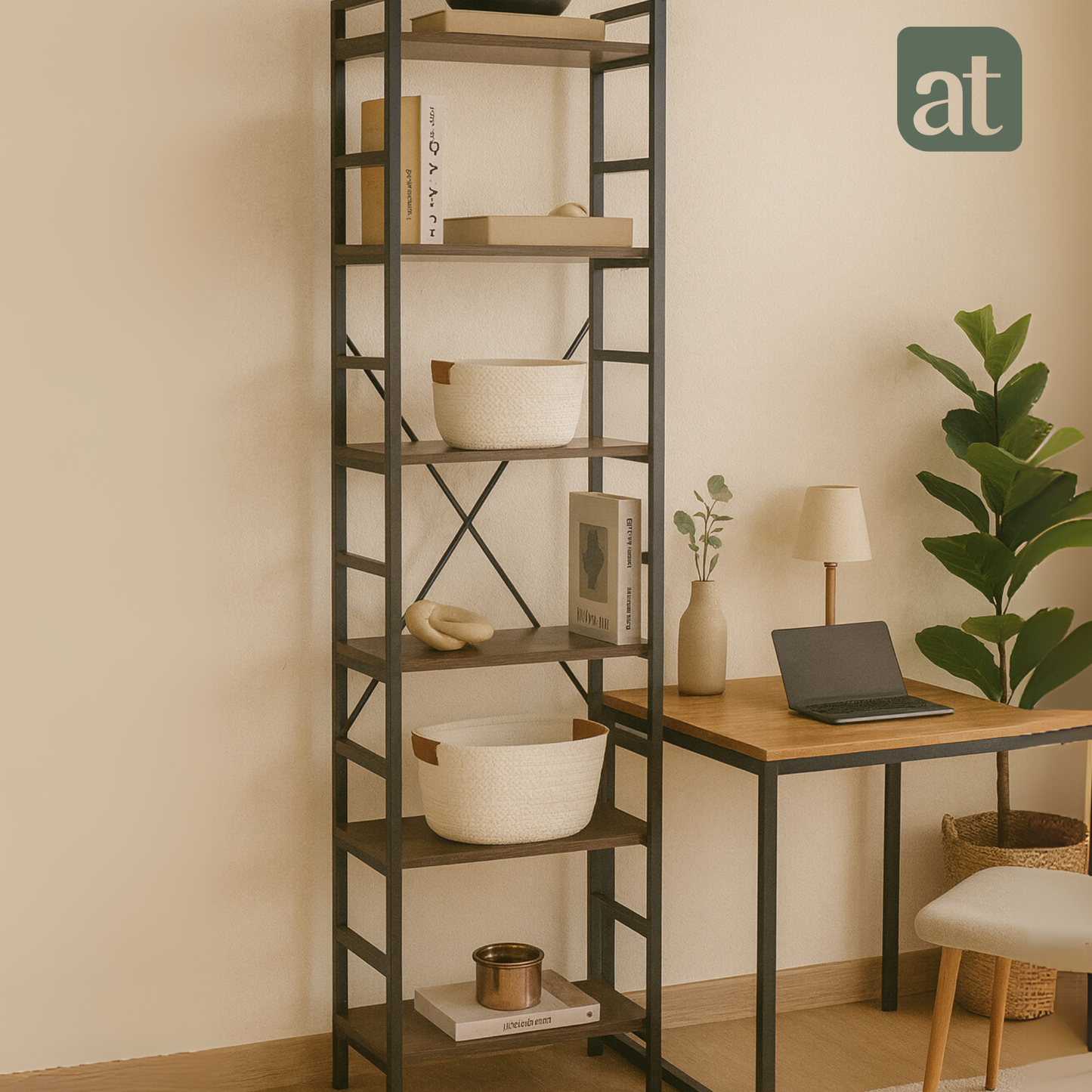 Librero organizador con 6 estantes de madera alto color café oscuro