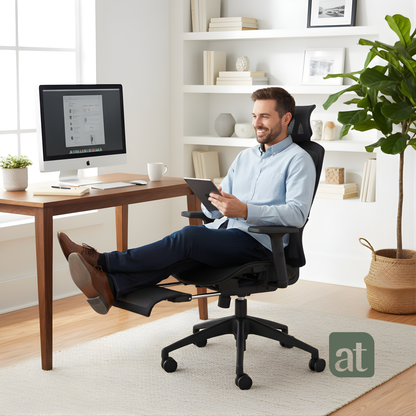 Silla Oficina Ergonómica Soporte Lumbar Silla de Malla para Oficina Asiento Ajustable Negra con reposapies