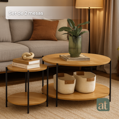 Set de 2 mesas de centro de madera color haya