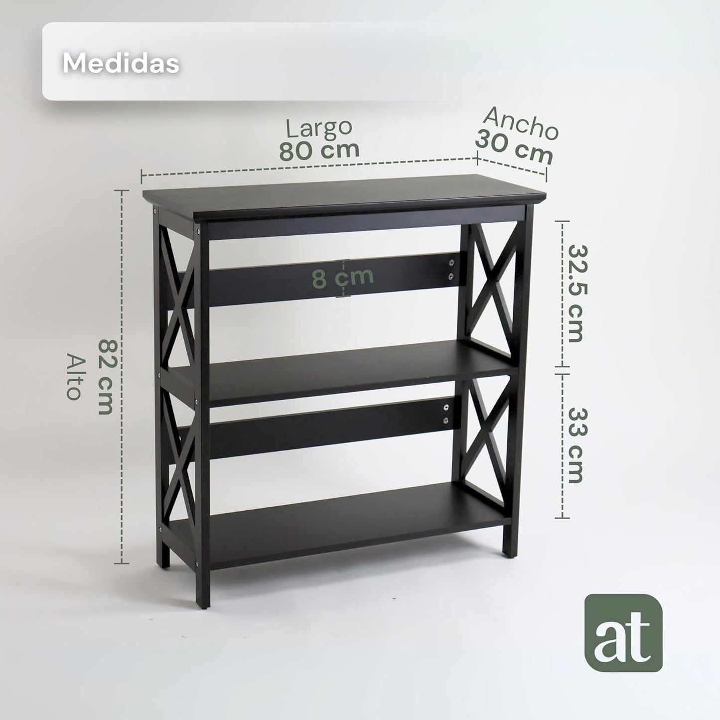 Credenza Recibidor Moderna - Mesa para Recibidor Entrada con 3 Repisas de Madera (Negro)