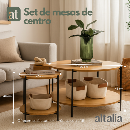 Set de 2 mesas de centro de madera color haya