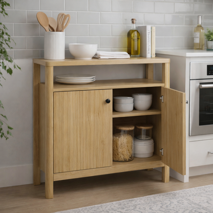 ALTALIA DECO HOME Credenza Bufetera de Madera MDF - Mueble Bufetero Moderno para Comedor/Sala TV - 2 Puertas, Repisa Interior - Credenza Muebles para Recámara - 80x40x80 cm