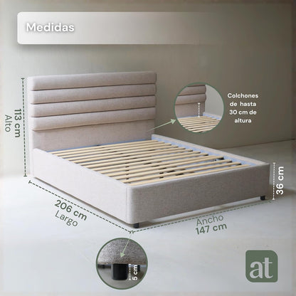 Base Cama con Cabecera Recamara Fácil Armado MATRIMONIAL