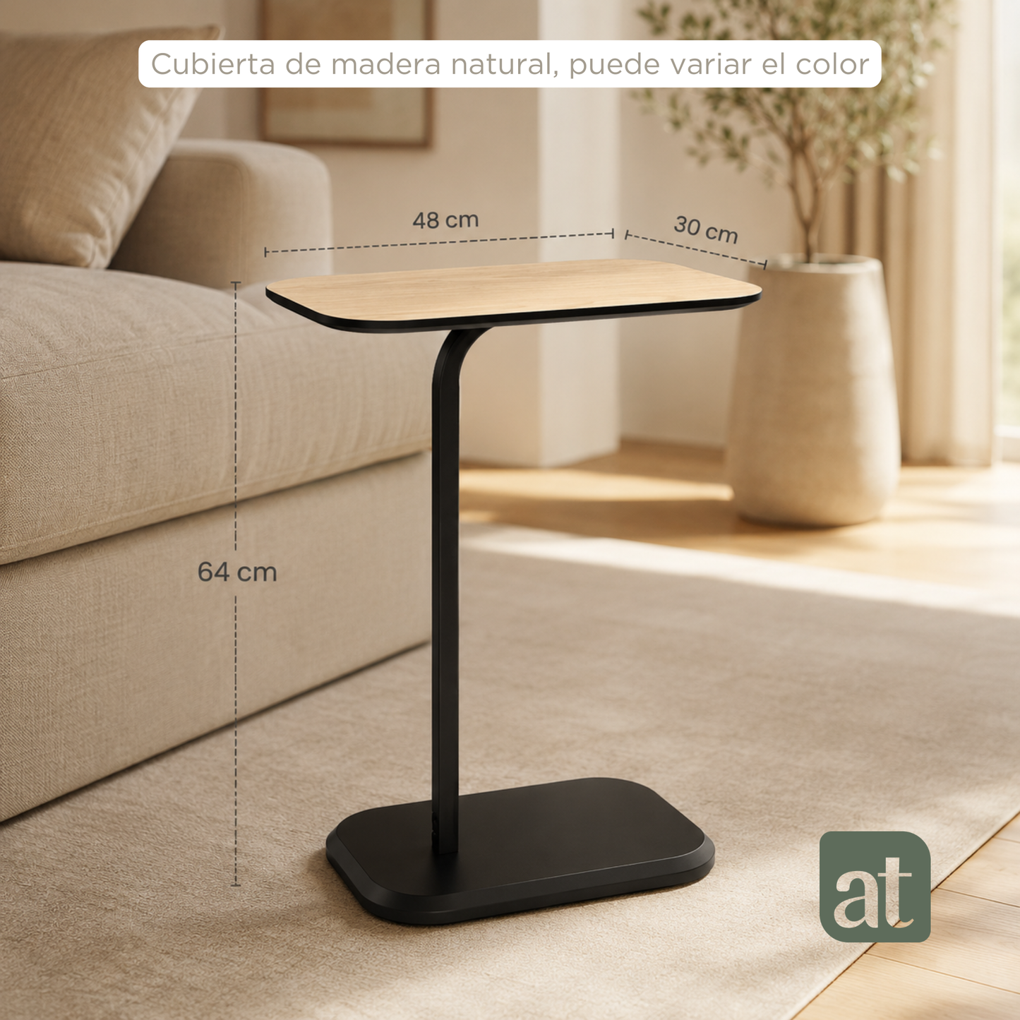 Mesa Auxiliar Minimalista para Sala  Cama sofá - Mesa Lateral  negro-natural