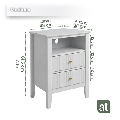 ALTALIA DECO HOME Buró de Madera - Buros para recamara Estilo Moderno Contemporáneo - Mesa de Noche 2 Cajones con Herrajes Dorados y 1 Repisa - Buro para Recámara o Sala Mesita Auxiliar (Blanco)