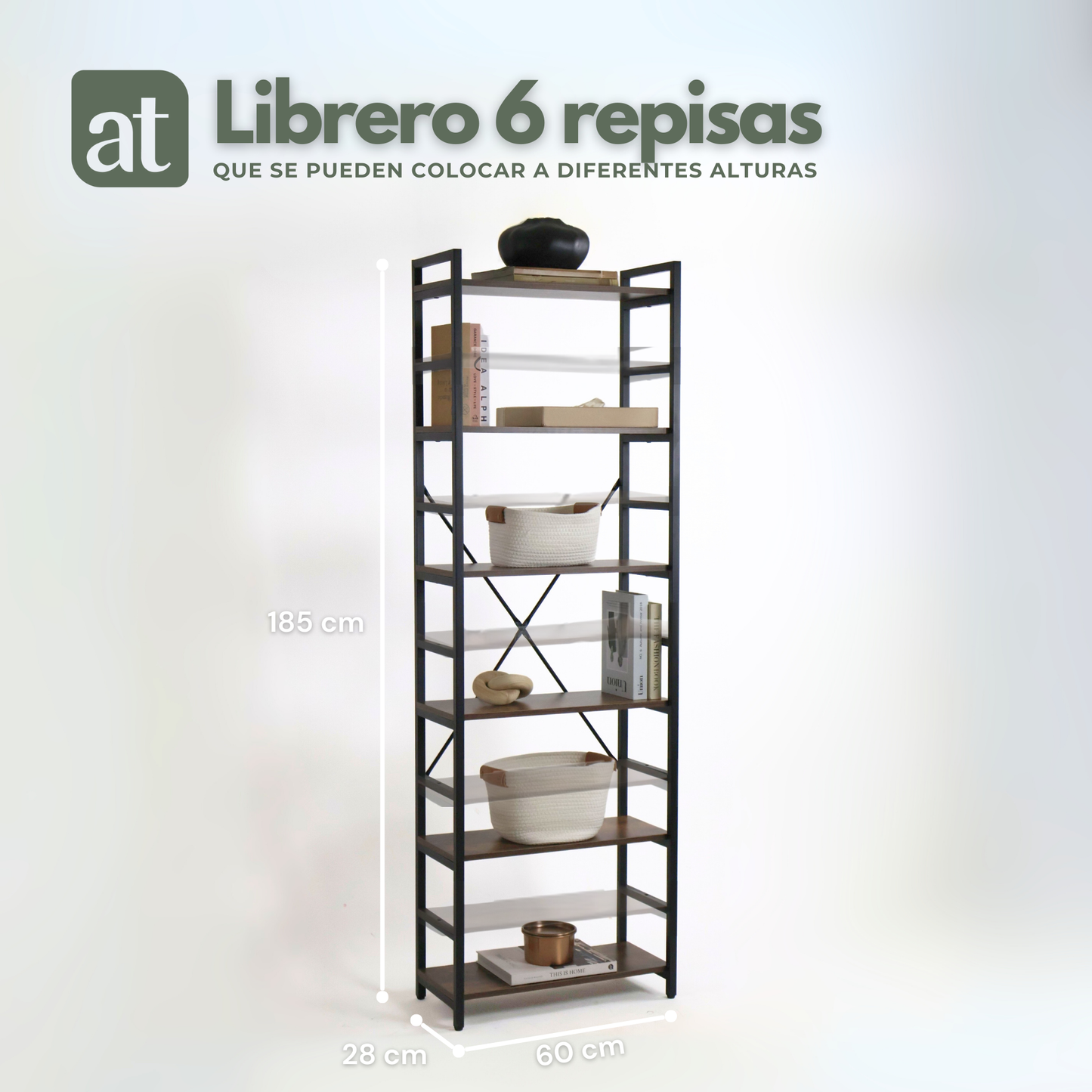 Librero organizador con 6 estantes de madera alto color café oscuro