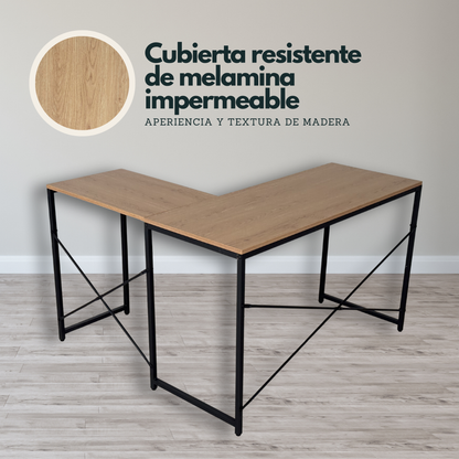 Escritorio en L de Madera esquinero minimalista (Café claro Haya)