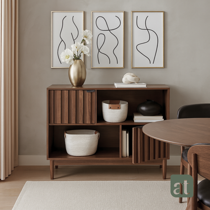 Credenza/Buffetero color nogal con 2 repisas y 2 puertas