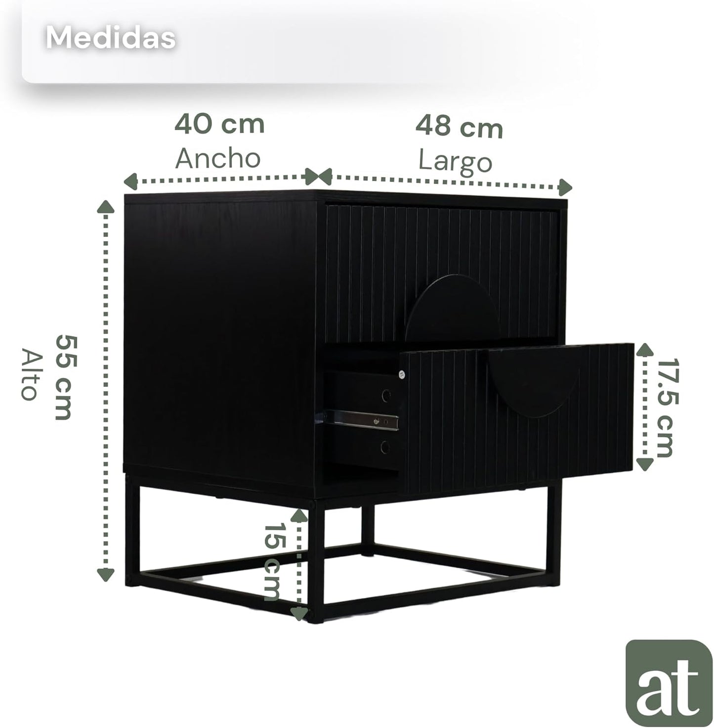 Buró 2 cajones para recámara minimalista -negro con negro