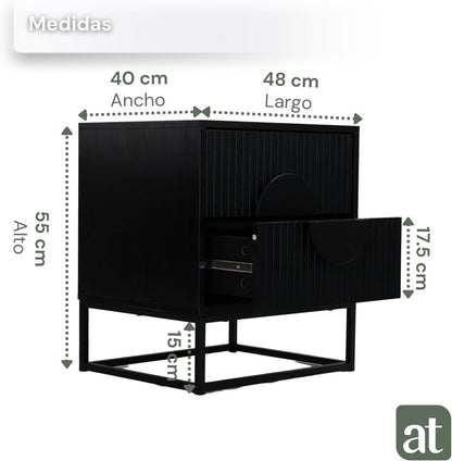 Buró 2 cajones para recámara minimalista -negro con negro