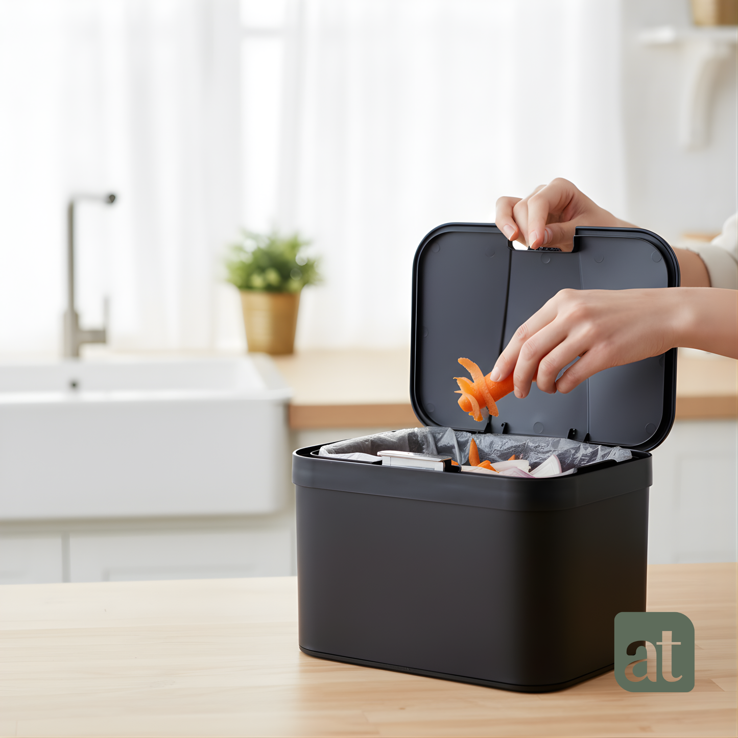 Bote de basura negro pequeño de repisa para cocina 5 Litros con tapa