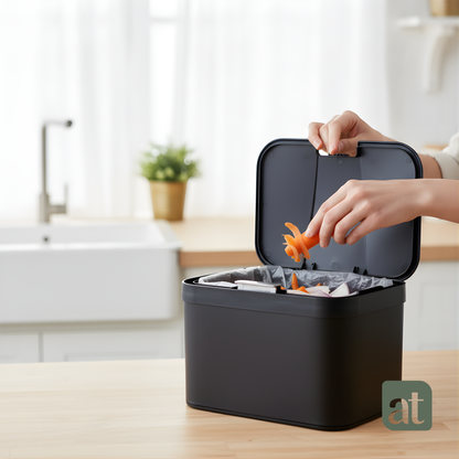 Bote de basura negro pequeño de repisa para cocina 5 Litros con tapa