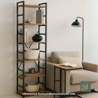 Librero organizador con 6 estantes de madera alto color haya
