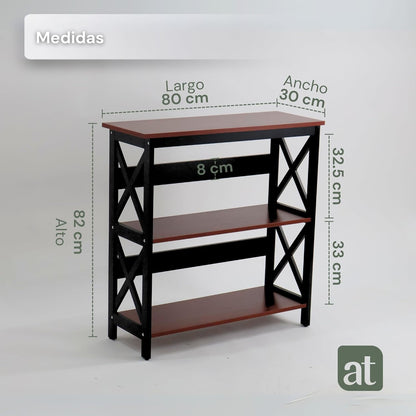 Credenza Recibidor Moderna - Mesa para Recibidor Entrada con 3 Repisas de Madera (Negro con café)