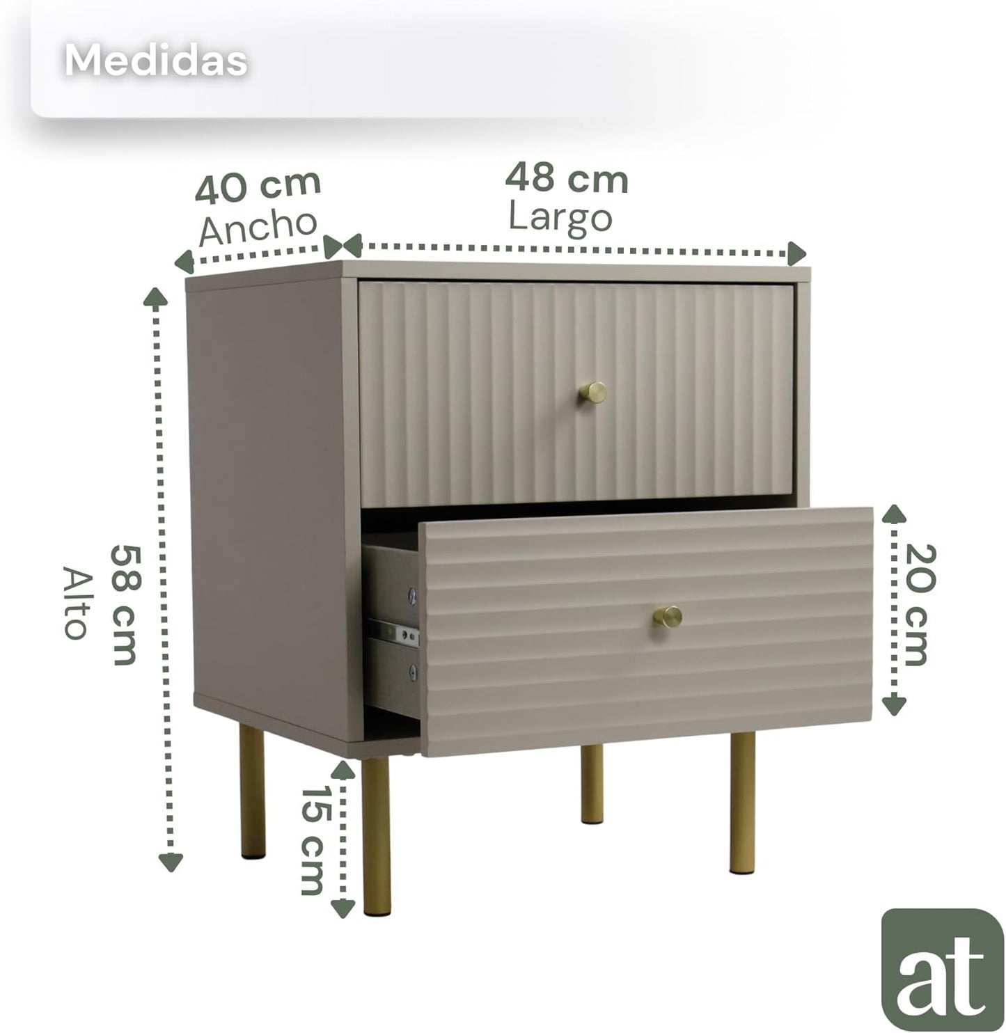 Buró 2 cajones para recámara minimalista - Gris