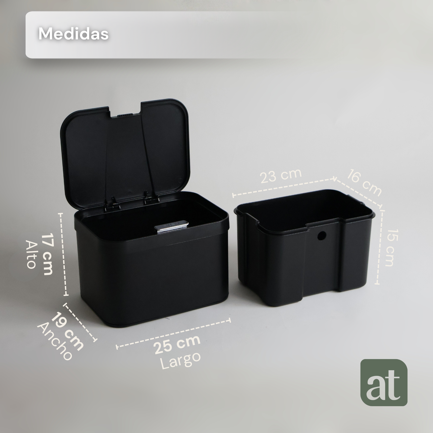 Bote de basura negro pequeño de repisa para cocina 5 Litros con tapa