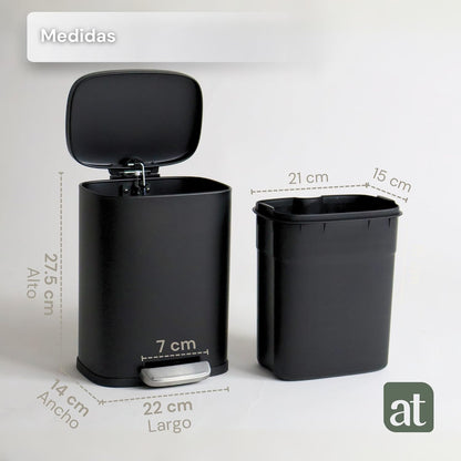 Bote de basura de acero inoxidable negro 5 Litros con pedal y tapa Negro
