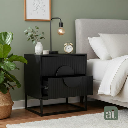 Buró 2 cajones para recámara minimalista -negro con negro