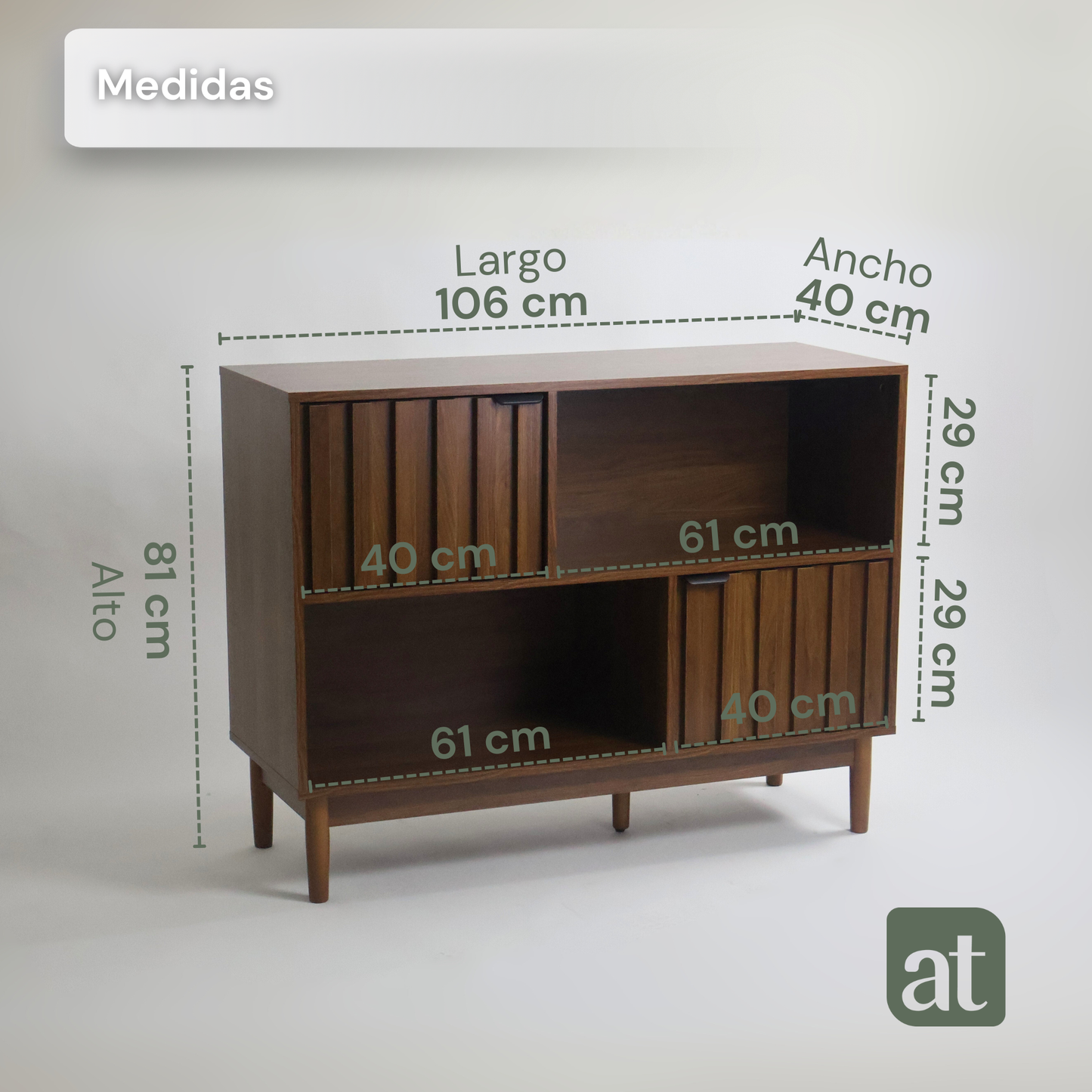 Credenza/Buffetero color nogal con 2 repisas y 2 puertas