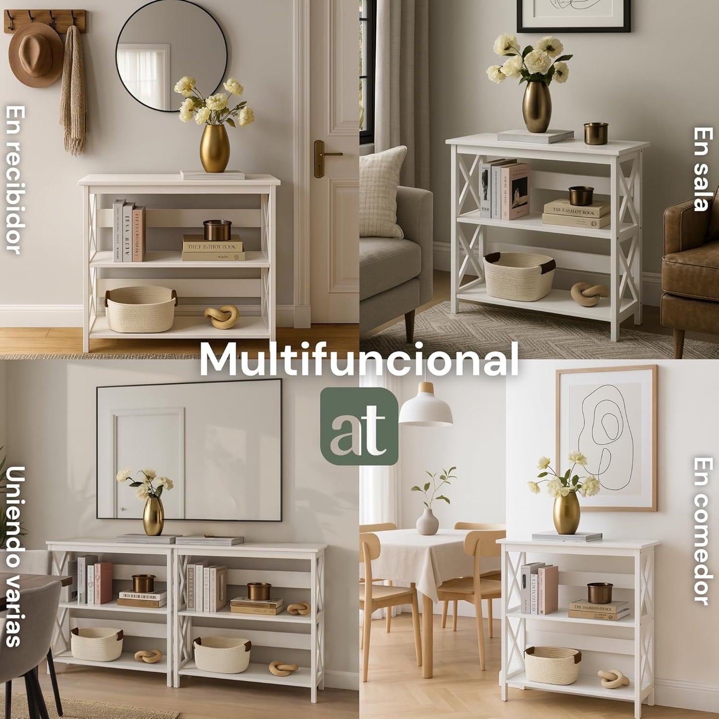 Credenza Recibidor Moderna - Mesa para Recibidor Entrada con 3 Repisas de Madera