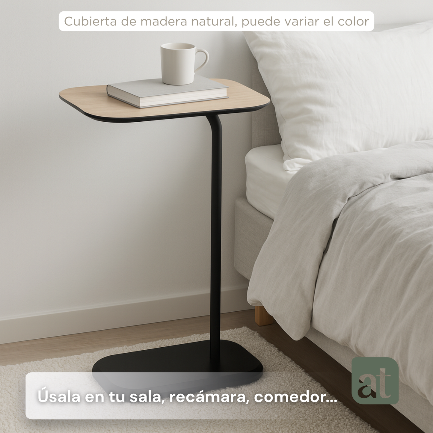 Mesa Auxiliar Minimalista para Sala  Cama sofá - Mesa Lateral  negro-natural