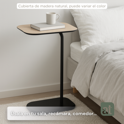 Mesa Auxiliar Minimalista para Sala  Cama sofá - Mesa Lateral  negro-natural