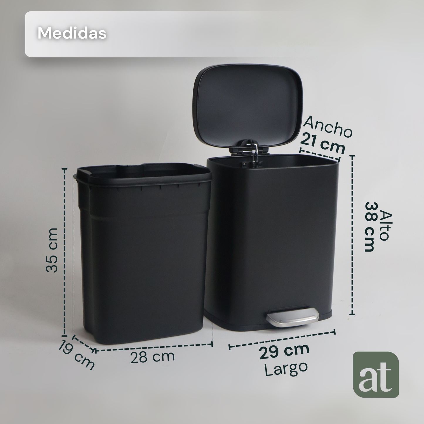 Bote de basura de acero inoxidable negro 5 y 12 Litros con pedal y tapa