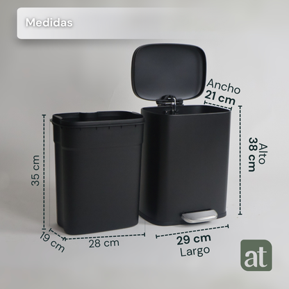 Bote de basura de acero inoxidable negro 5 y 12 Litros con pedal y tapa