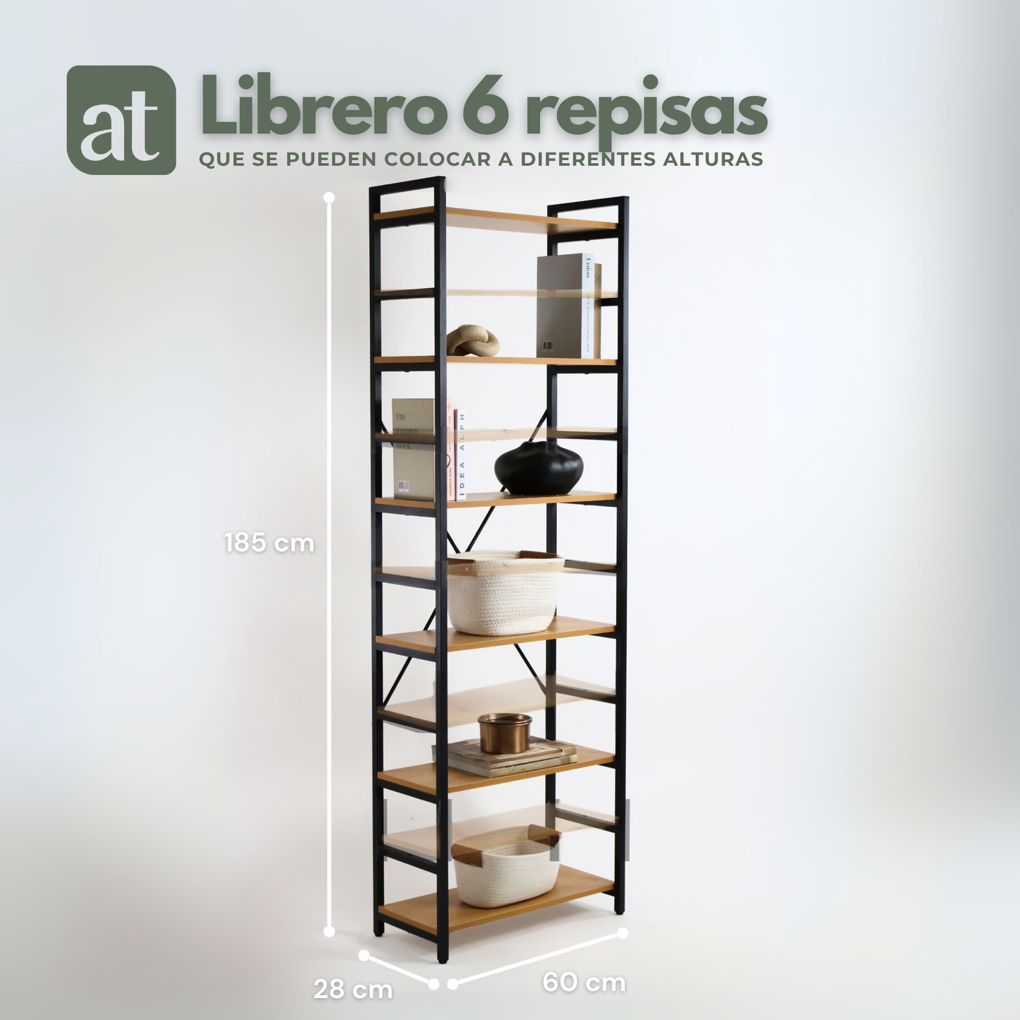 Librero organizador con 6 estantes de madera alto color haya
