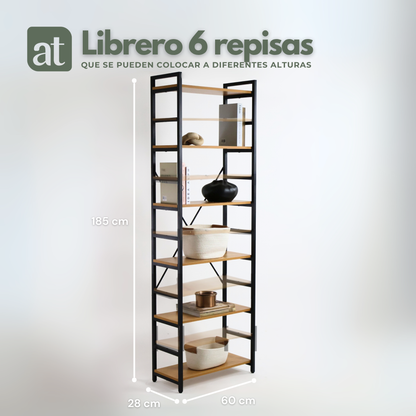Librero organizador con 6 estantes de madera alto color haya