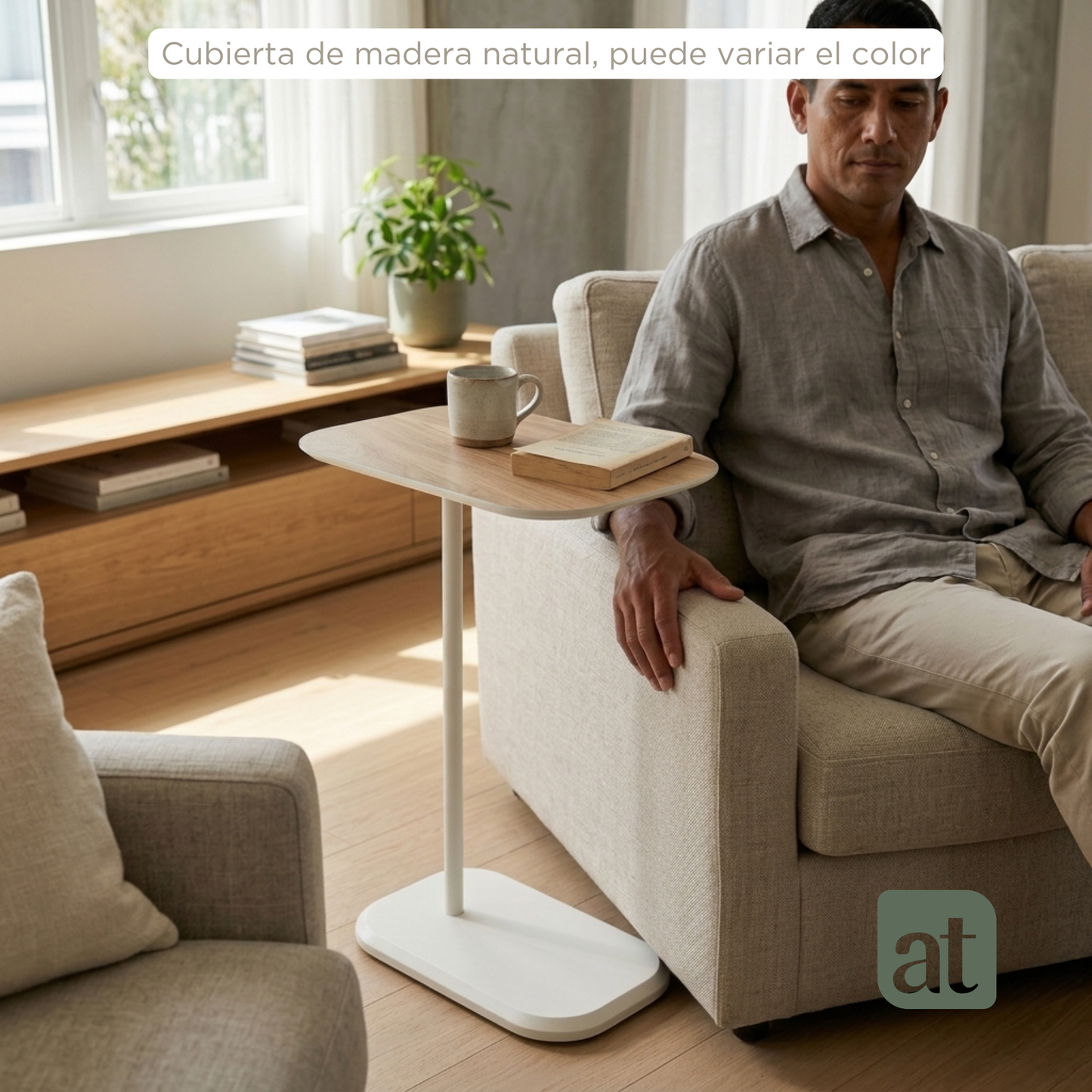 Mesa Auxiliar Minimalista para Sala  Cama sofá - Mesa Lateral blanco-café