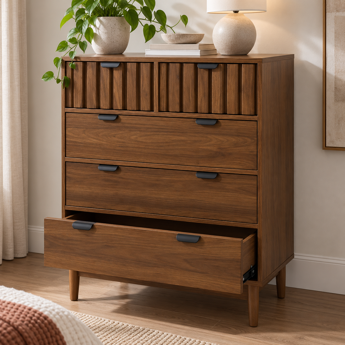 Cajonera Alta Modelo Arno - 80x40x101 cm - Cómoda 5 cajones