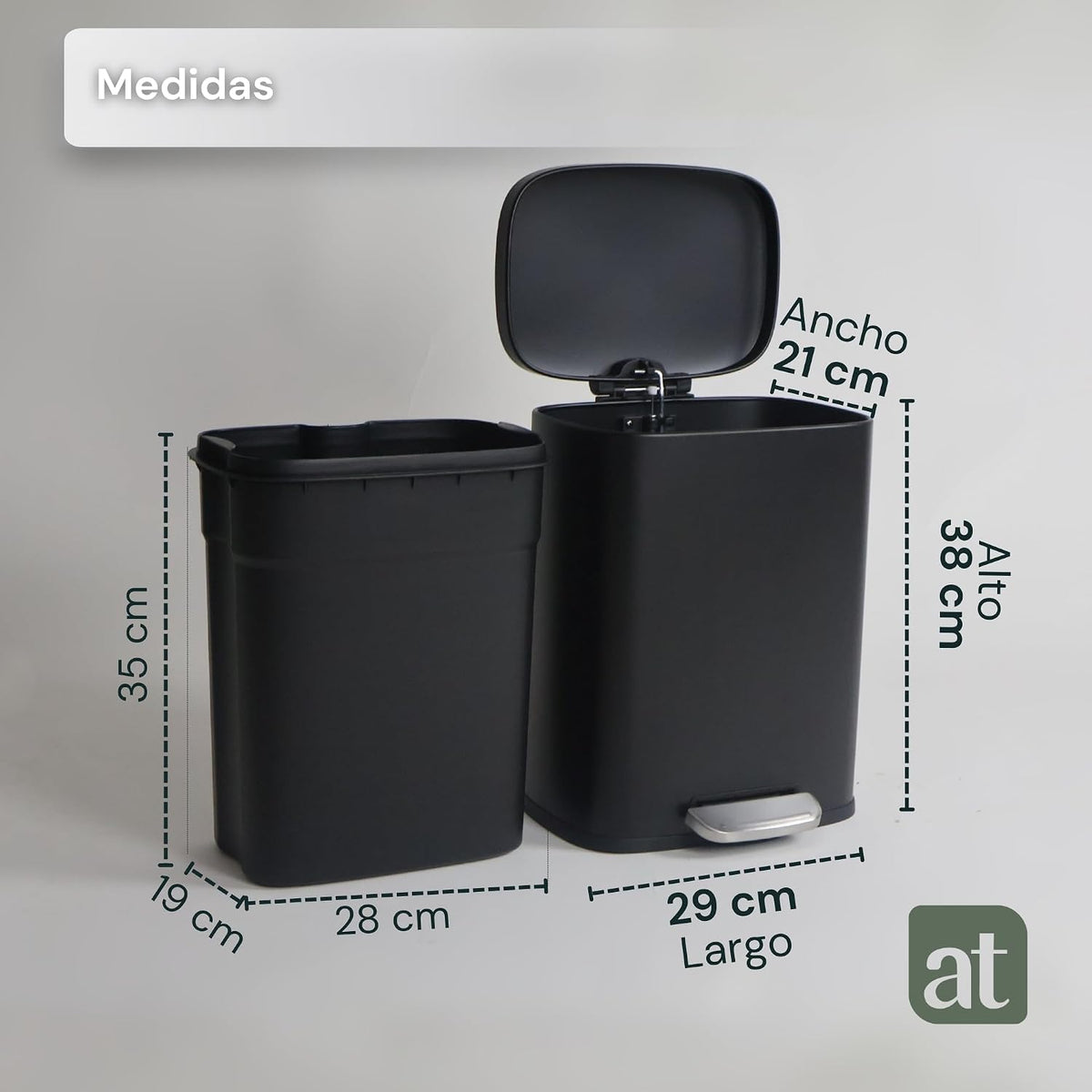 Bote de basura con pedal y tapa Negro 12 litros
