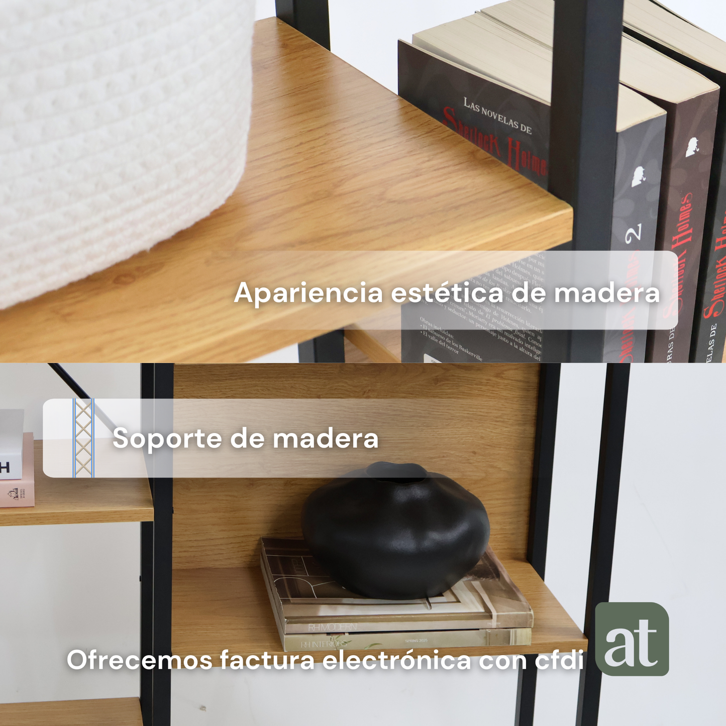 Librero grande con 3 secciones y 14 nichos de madera madera haya