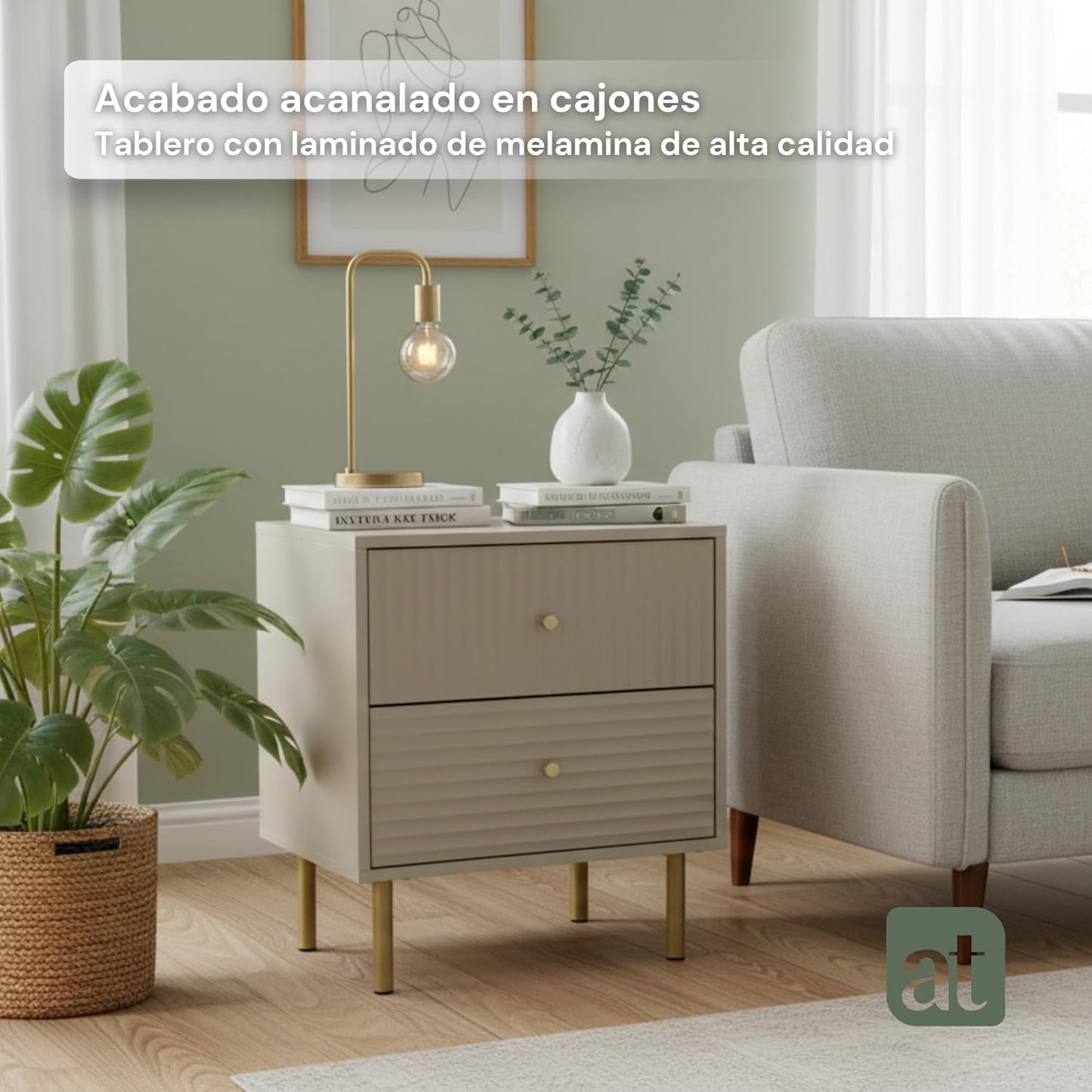 Buró 2 cajones para recámara minimalista - Gris