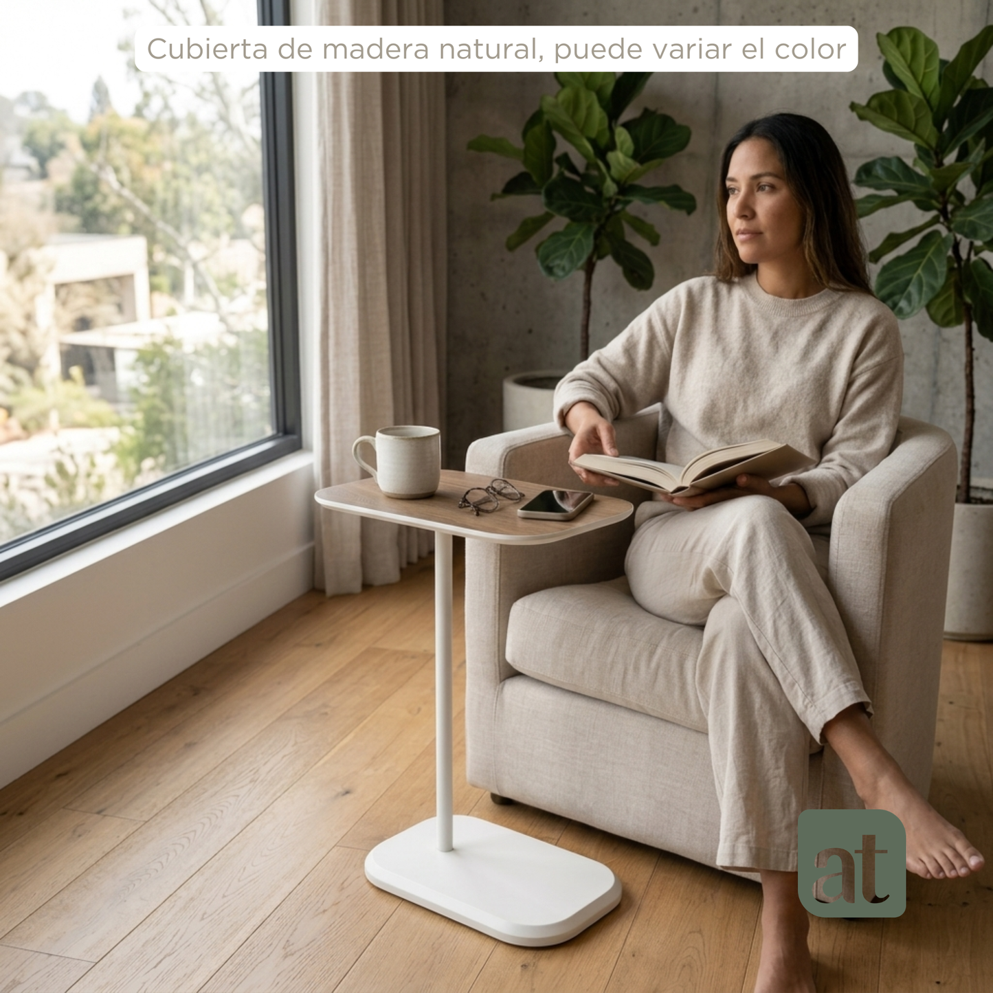 Mesa Auxiliar Minimalista para Sala  Cama sofá - Mesa Lateral blanco-café